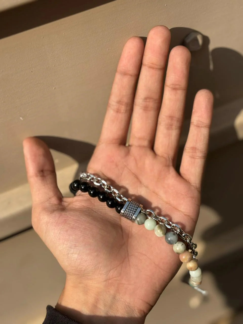 Fashion Punk Frosted Stone Chain Geometric Double Layer Wear High Sense Trend All-Match Beaded Bracelet