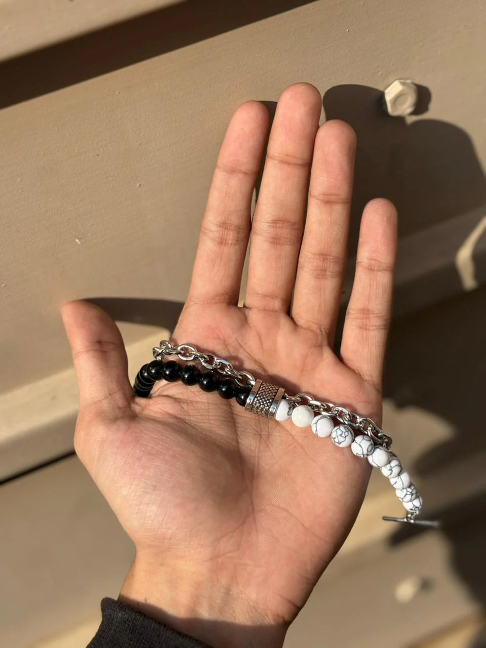 Fashion Punk Frosted Stone Chain Geometric Double Layer Wear High Sense Trend All-Match Beaded Bracelet