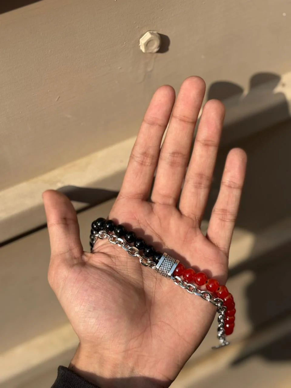 Fashion Punk Frosted Stone Chain Geometric Double Layer Wear High Sense Trend All-Match Beaded Bracelet